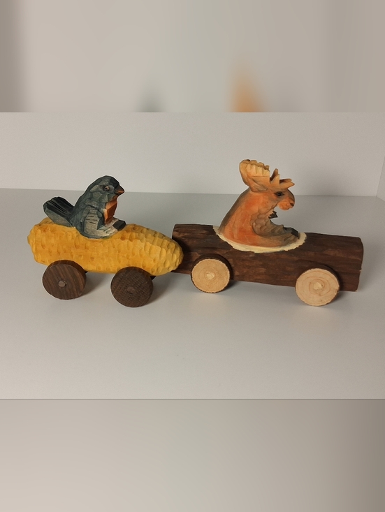 Source Unknown Other - Handcrafted Wooden Corn Car Toy with Bird Figure - Yellow